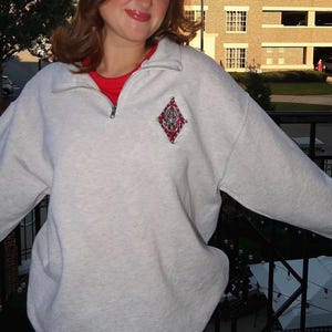 Pi Beta Phi Sorority Crest Quarter Zip Fleece Jacket / Custom Color Greek Embroidered Crewneck Pullover / Big Little Sister Gift