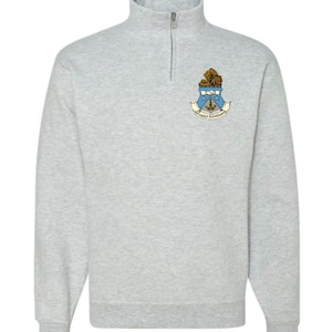Alpha Delta Pi Sorority Crest Quarter Zip Fleece Jacket / Custom Color Greek Embroidered Crewneck Pullover / Big Little Sister Gift