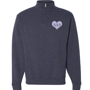Delta Delta Delta Sorority Quarter Zip Fleece Jacket / Custom Color Greek Embroidered Crewneck Pullover / Big Little Sister Gift