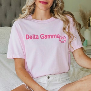 Delta Gamma Sorority Colorful Chapter Shirt / Custom Color Greek Embroidered Comfort Colors T Shirt / Big Little Sister Gift