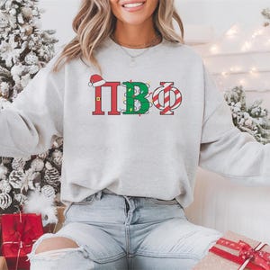 Pi Beta Phi Sorority Christmas Collection / Custom Color Greek Embroidered Gildan 18000 Sweatshirt / Big Little Sister Gift