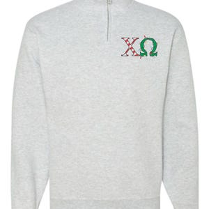 Chi Omega Sorority Christmas Quarter Zip Fleece Jacket / Custom Color Greek Embroidered Crewneck Pullover / Big Little Sister Gift
