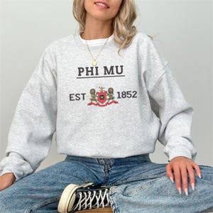 Phi Mu Sorority Crest Crewneck / Custom Color Greek Embroidered Gildan 18000 Sweatshirt / Big Little Sister Gift