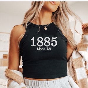 Alpha Chi Omega Sorority Year Chapter Tank Top / Custom Color Greek Embroidered Bella Canvas Crop Top / Big Little Sister Gift