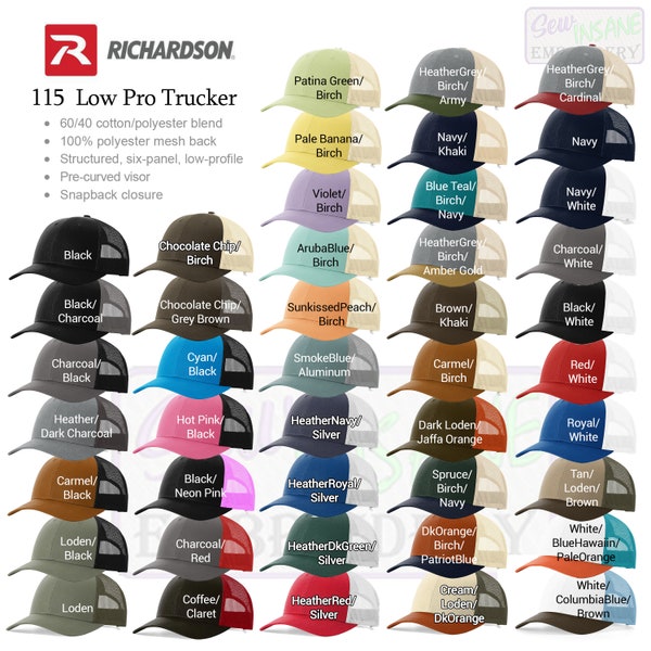 Custom Richardson 115 Low Profile Hats | Embroidered