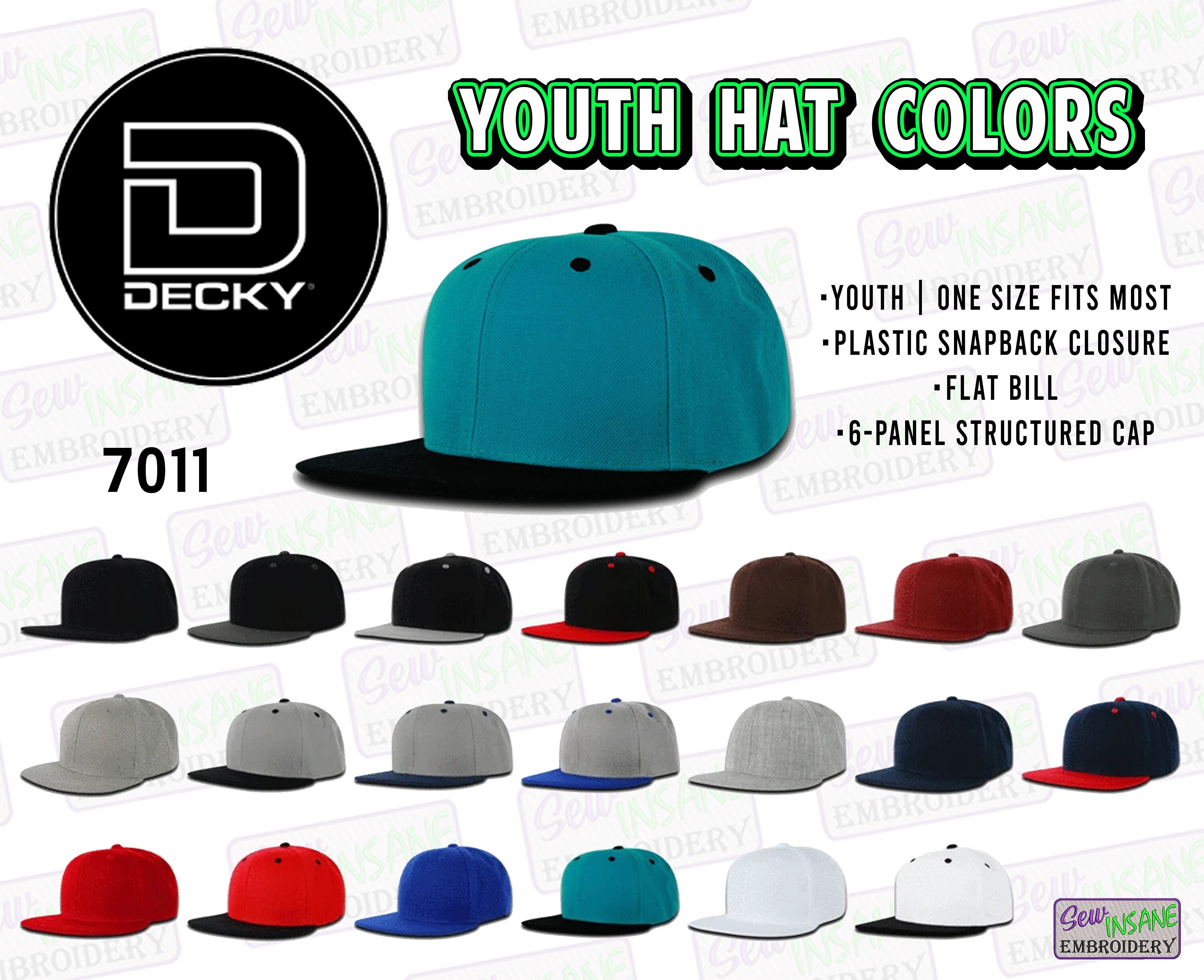 Custom Embroidered Flatbill Youth Hat Decky Adjustable Snapback Kids Hat Create Your Own Hat Etsy