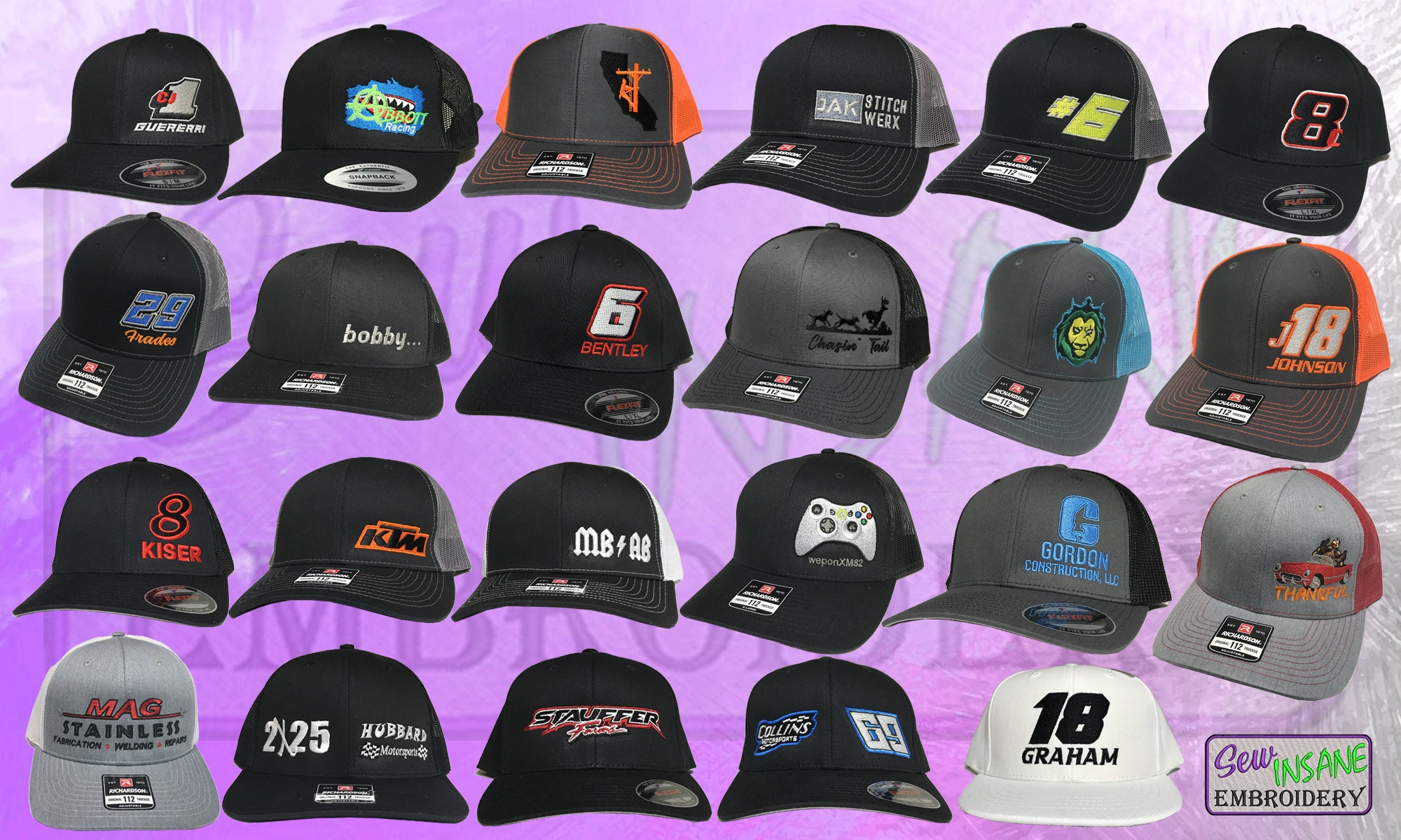 Custom Racing Hats Embroidered Snapbacks Flexfits Etsy