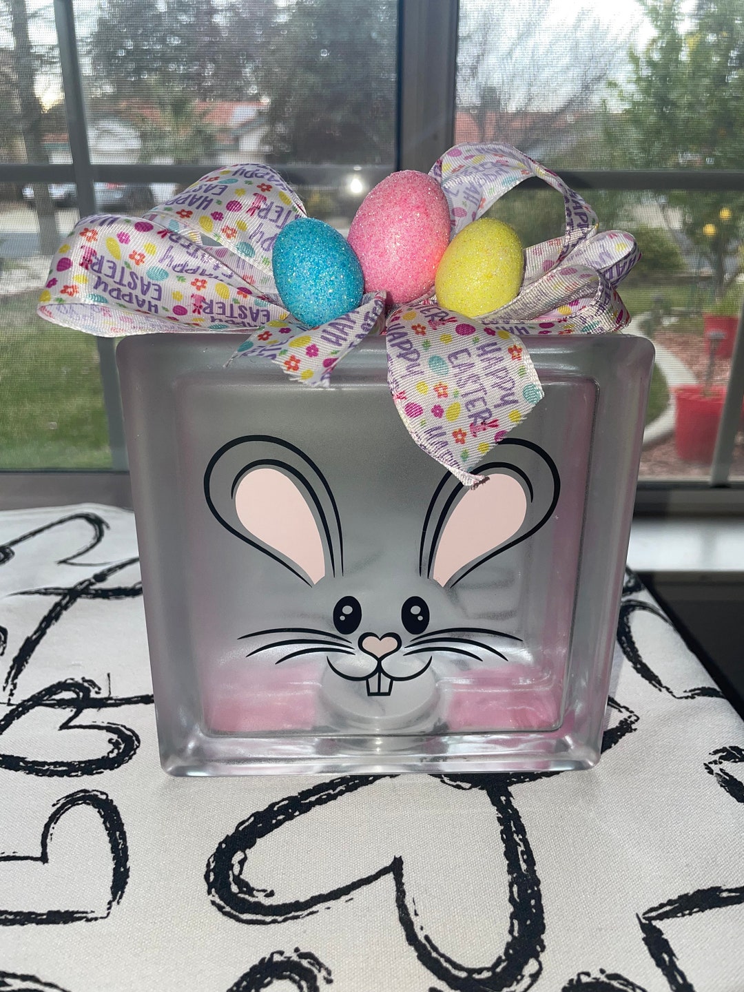 Easter Bunny Frosted Glass Light Block Etsy