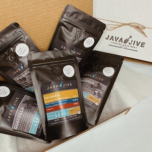 Coffee Lover Sampler Pack, Boxed Set of 5 Fresh-Roasted Single Origin Coffees & Blends 2 oz each, moving, anniversary, thank you gift