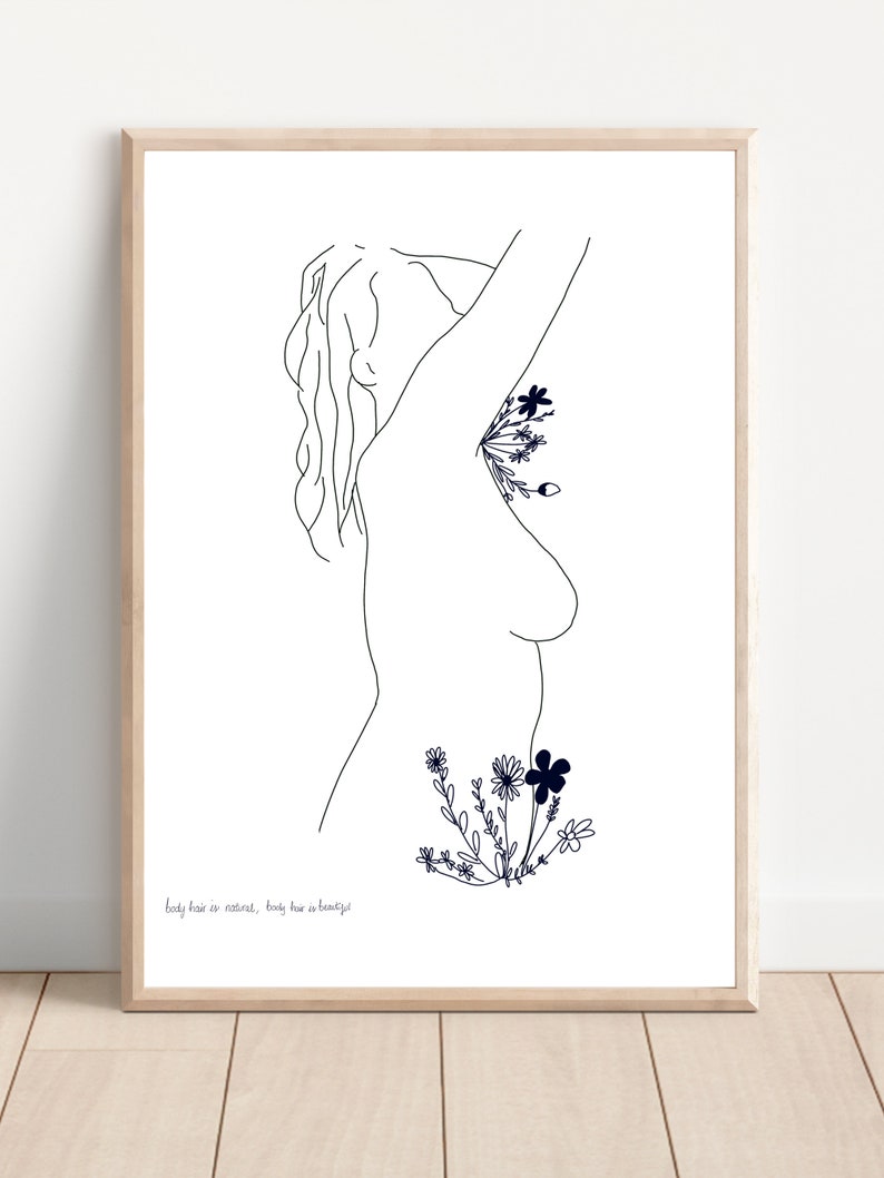 Nude Line Drawing A4 Art Print, 'Body hair is natural', Digital Illustration image 1