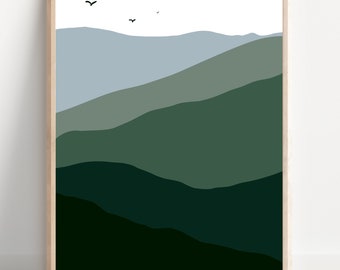 Minimalist Forest Print- Green Wall Decor, mystical, art print