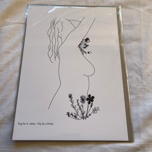 Nude Line Drawing A4 Art Print, 'Body hair is natural', Digital Illustration image 4