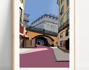 Pink Street - Lisbon A4 Print