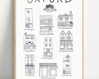 Oxford Cafe Print A4 - Oxford Illustration, line art, Giclée Print