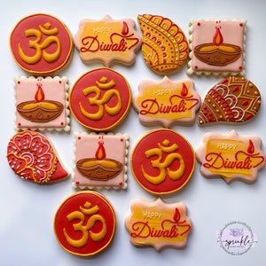 Diwali Sugar Cookies | Festival of Lights | Divali | Happy Diwali Cookies | Royal Icing Sugar Cookies (12 ct)
