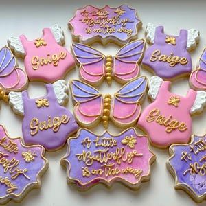 Baby Shower Sugar Cookies | A little butterfly is on the way | Pink and Purple Ombre | Butterfly Themed | Royal Icing Sugar Cookies (12 ct)
