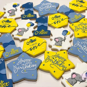 First Birthday Sugar Cookies | Elephant Themed | Baby Turns One | 1st Bday | Happy Birthday | Royal Icing Sugar Cookies (12 ct)