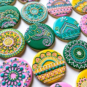 Henna Cookies | Mehndi Cookies | Lace Cookies | Customizable Cookies | Valentine&#39;s Day Gift | Colorful Royal Icing Sugar Cookies (12 ct)