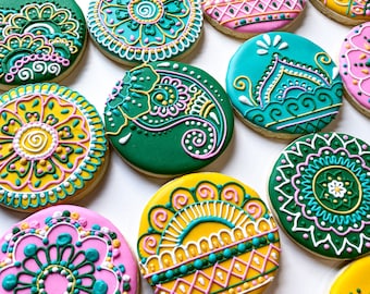 Henna Cookies | Mehndi Cookies | Lace Cookies | Customizable Cookies | Valentine's Day Gift | Colorful Royal Icing Sugar Cookies (12 ct)