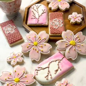 Cherry Blossom Royal Icing Sugar Cookies | Sakura Cookies | Flower Cookies | Cherry Blossom Themed Cookies | Cherry Blossom Gifts (12 ct)