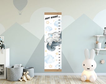 Ella Elephants Rose Et Gris Toise En Bois Peint A La Main Etsy