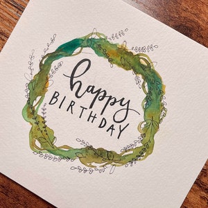 Happy Birthday- Water Color Wreath
