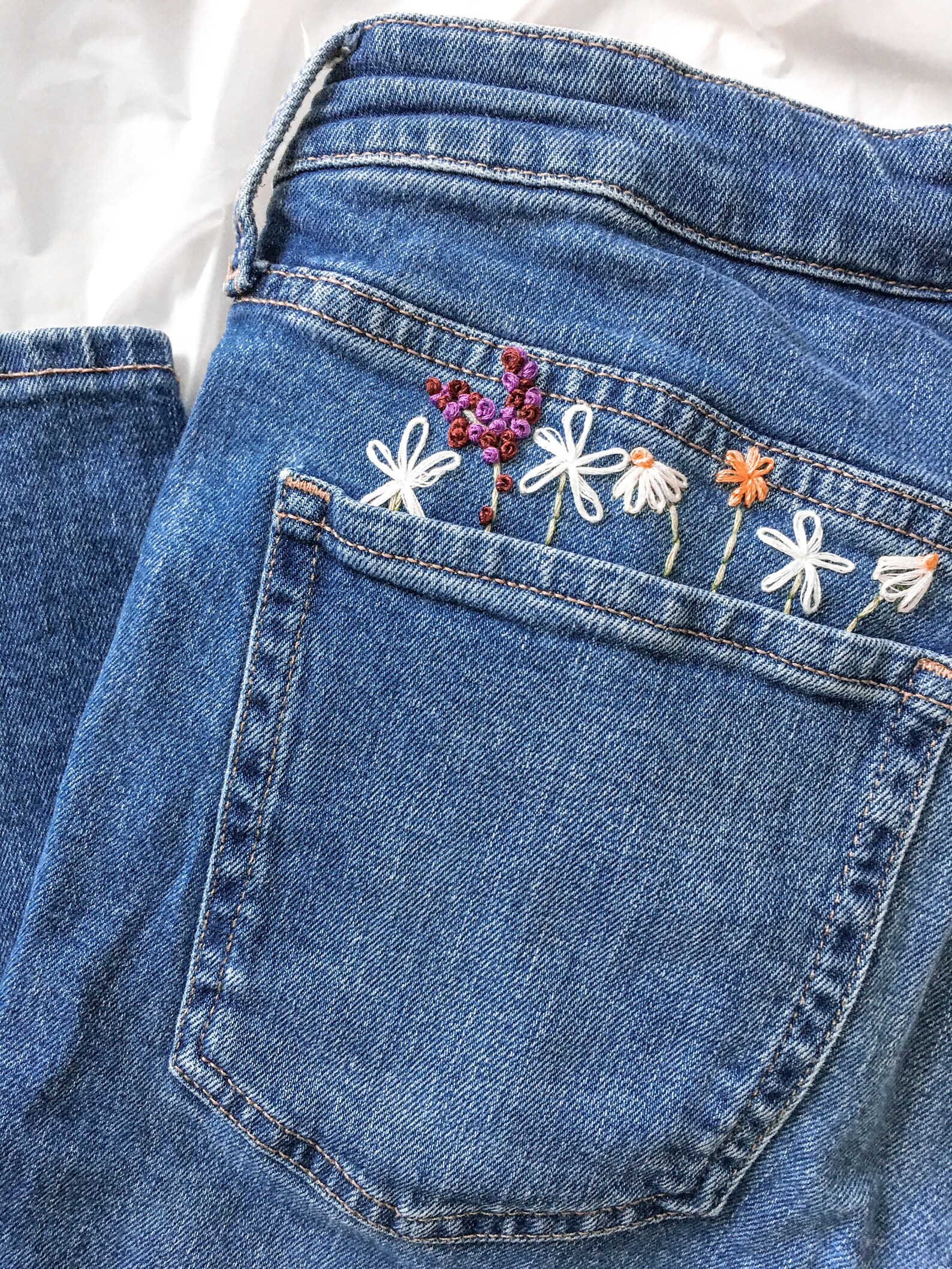 Flower Jeans Embroidered Jeans Straight Leg Jeans Hi Etsy