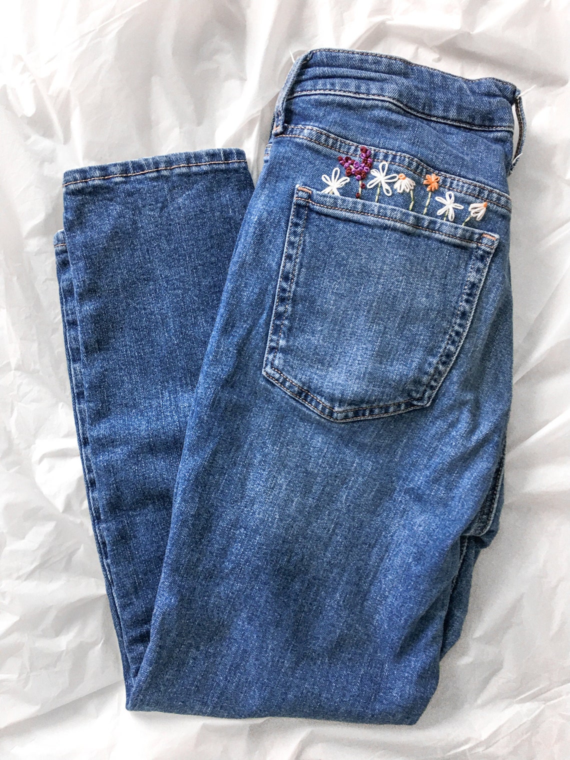 Flower jeans embroidered jeans straight leg jeans hi  etsy Flower jeans embroidered jeans straight leg jeans hi  etsy