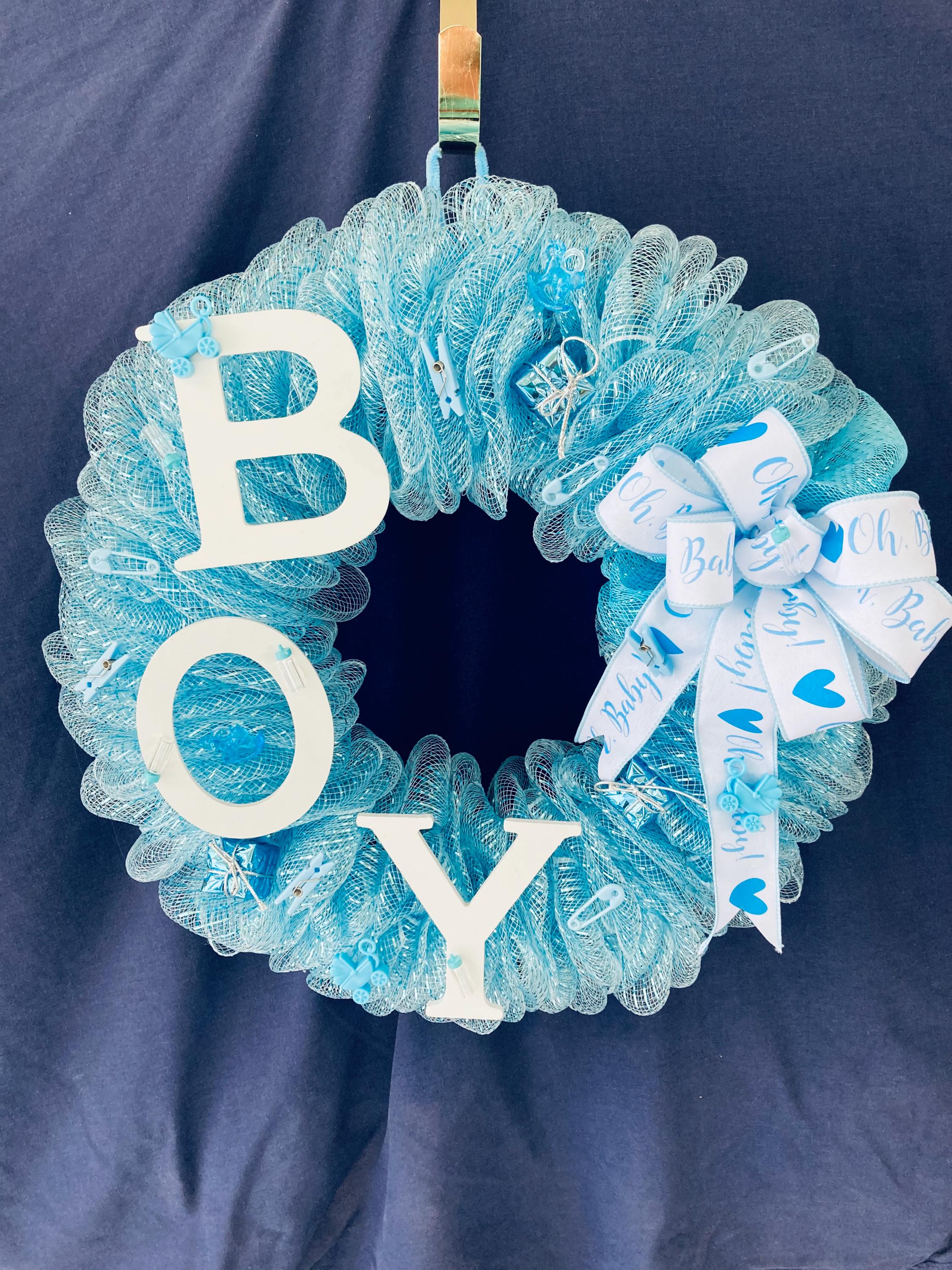 It's A Boy Mesh Ribbon Wreath - Etsy