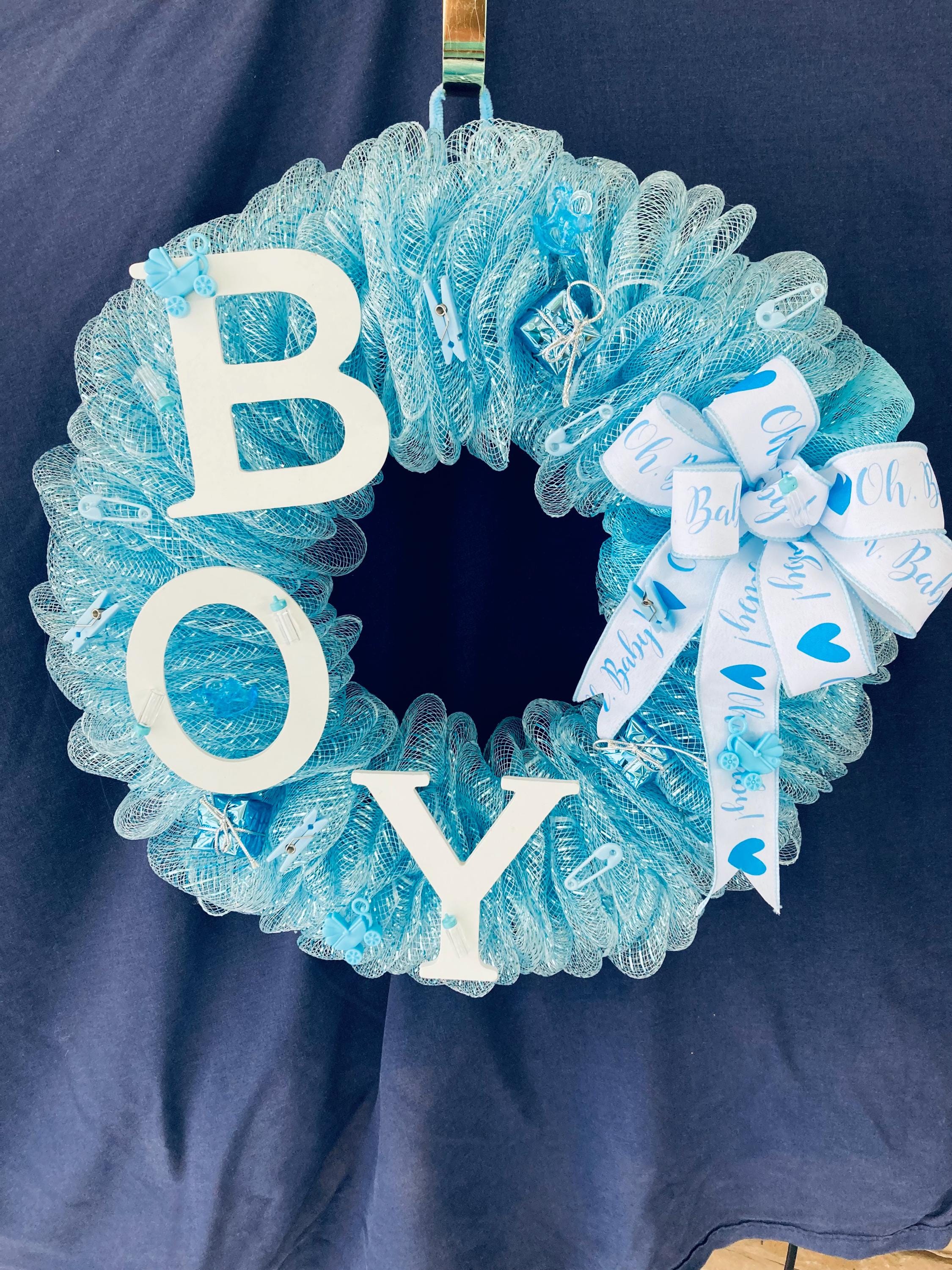 It's A Boy Mesh Ribbon Wreath - Etsy