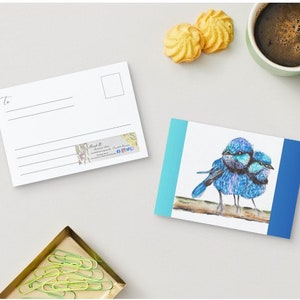 Blue Birds Postcard, Birds , Watercolour, Print, Australian Bird, Souvenir