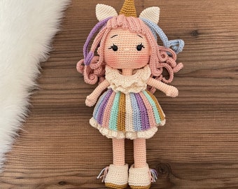 Crochet Doll | Unicorn Girl Personalized Doll | Amigurumi Knitted Soft Plushie Toy | Infant Baby Birthday Gift Box | For Her Valentine's Day