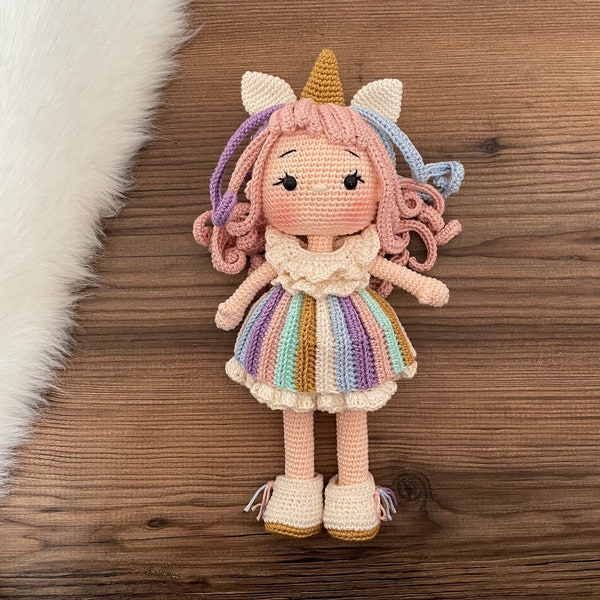 Crochet Doll | Unicorn Girl Personalized Doll | Amigurumi Knitted Soft Plushie Toy | Infant Baby Birthday Gift Box | For Her Valentine's Day