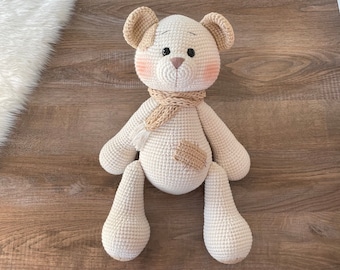 Giocattolo orsacchiotto Amigurumi personalizzato / Regalo lavorato a maglia all'uncinetto per lui / Compleanno Baby Shower Neonato / Cesto regalo personalizzato / San Valentino