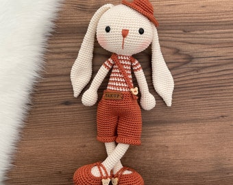 Crochet Bunny Rabbit Personalized Doll | Amigurumi Knitted Rabbit Toy | Newborn Custom Gift Basket | Birthday Gift For Him | Valentine's Day