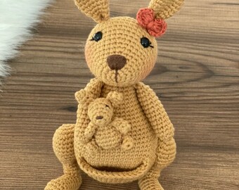 Kangaroo And Cub Toy | Crochet Animal Toy | Handmade Amigurumi Baby Gift