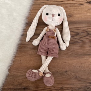 Crochet Bunny Rabbit Personalized Doll | Amigurumi Knitted Rabbit Toy | Newborn Custom Gift Basket | Birthday Gift For Him | Easter Bunny