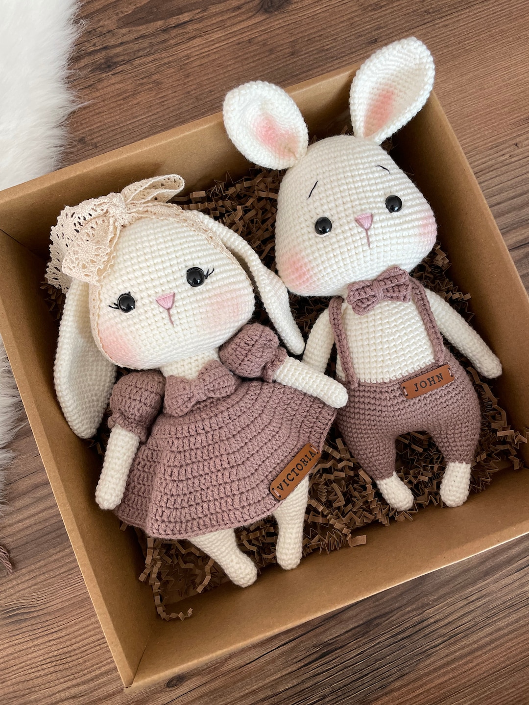 Mink Color Bunny Rabbit Couple Toy Handmade Amigurumi Bunny Dolls ...