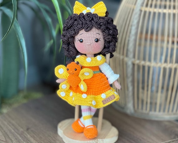 Crochet Orange Blossom Doll: Collectible Amigurumi Toy with Marmalade Butterfly