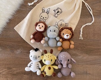 Amigurumi Animals Giraffe Hippo Elephant Zebra Lion Monkey Toys | Personalized Baby Toys | Baby Shower Gift Basket | Toddler Toys 6 Year Old