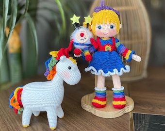 Regenbogen Brite Puppe mit Twink & Starlite gehäkelt: Personalisiertes Amigurumi Spielzeug
