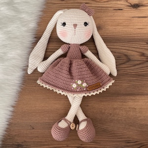 Mink Color Dressed Bunny Rabbit Toy | Crochet Amigurumi Bunny Doll | Custom Name Toy | Personalized Birthday Gift | Plushie Easter Bunny