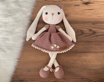 Häkeln Hase Kaninchen | Personalisierte Puppe | Personalisierte Babyspielzeug | Gehäkelte Puppe zum Verkauf | Geburtstagsgeschenkbox für sie | Osterhase Gehäkelt