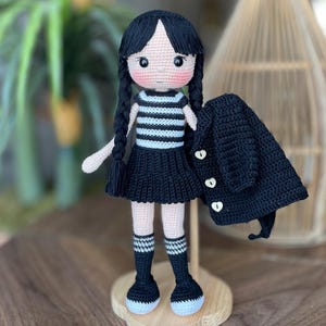 Wednesday Addams Doll | Handmade Crochet Amigurumi Wednesday Toy | Custom Name Doll | Soft Plush Doll | Goth Style Doll | Halloween Gift