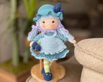 Crochet Doll | Personalized Doll Blueberry Muffin Girl | Amigurumi Knitted American Greetings Soft Plushie | Birthday Gift Box For Her