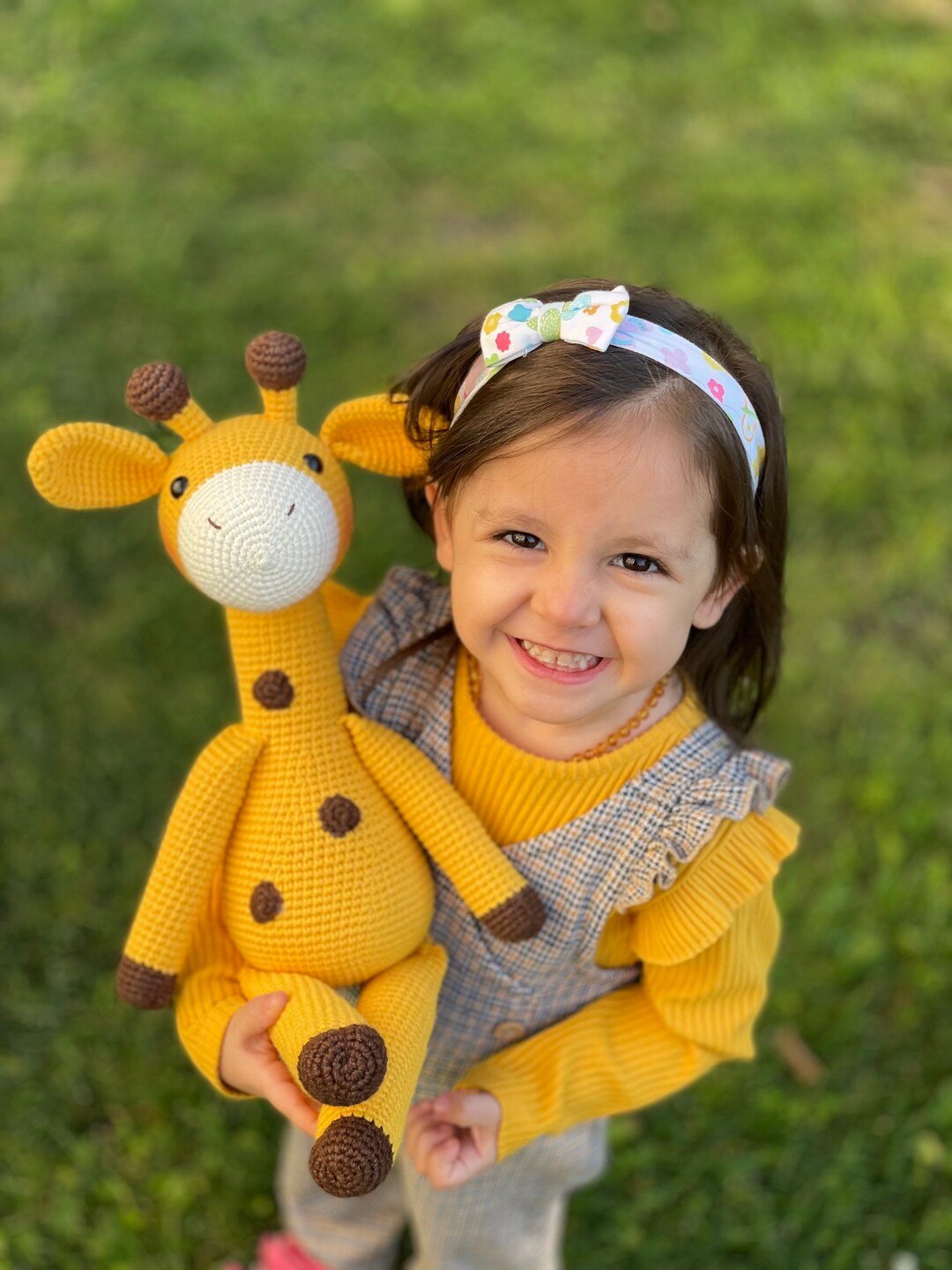Handmade Crochet Newborn Giraffe Gift Set (3pc) – Personalised Dummy Clip, Baby Shower Gift main image 1