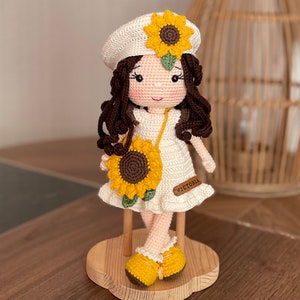 Crochet Doll | Personalized Doll Sunflower Girl | Personalized Baby Toys | Baby Shower Gift Basket | Birthday Gift Box For Her
