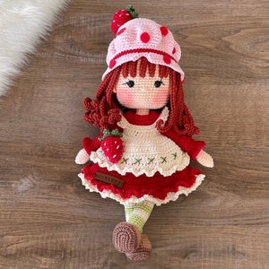 Crochet Doll | Personalized Doll Strawberry Shortcake Girl | Amigurumi Knitted American Greetings Soft Plushie | Birthday Gift Box For Her
