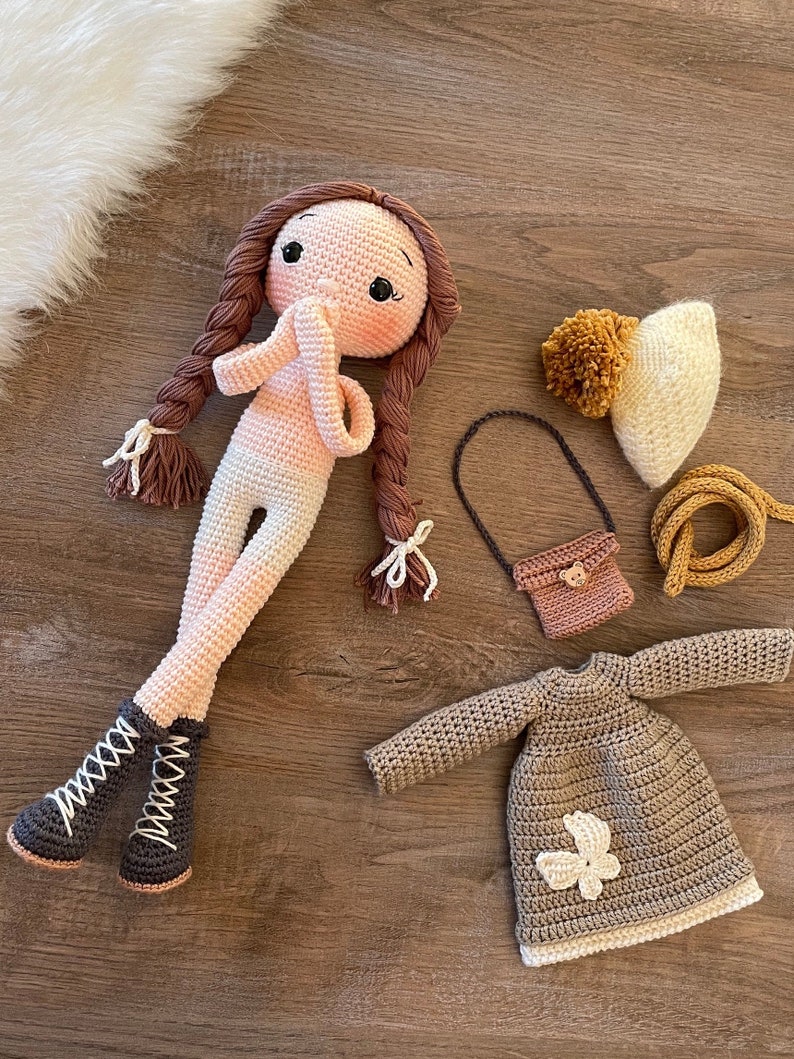 Crochet Doll With Removable Outfit Personalized Baby Toys Amigurumi Doll For Sale Gift For Kids Art Doll Gift Doll With Accessory image 4