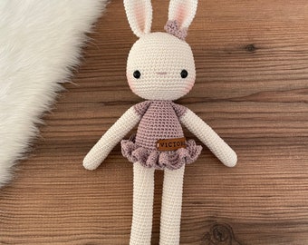 Crochet Bunny Rabbit Personalized Doll | Amigurumi Knitted Rabbit Toy | Newborn Custom Gift Basket | Birthday Gift For Her | Easter Bunny
